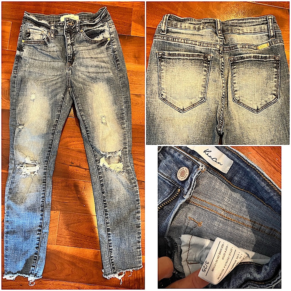 Kancan jean mid rise distressed hem medium wash